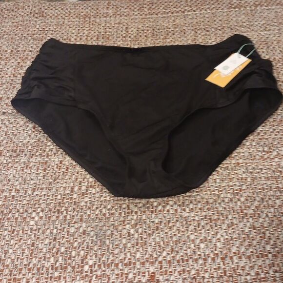 Kona Sol High Waist Ruched Sides Bikini Bottom High Coverage Black Large New … - Picture 1 of 8